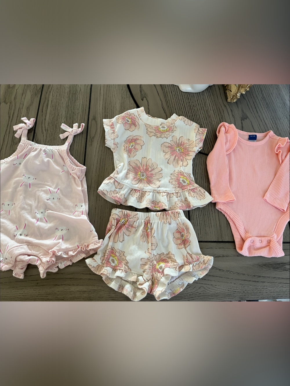 Old Navy Pink Floral & Bunny Long Sleeve and Short Sets - Light Pink